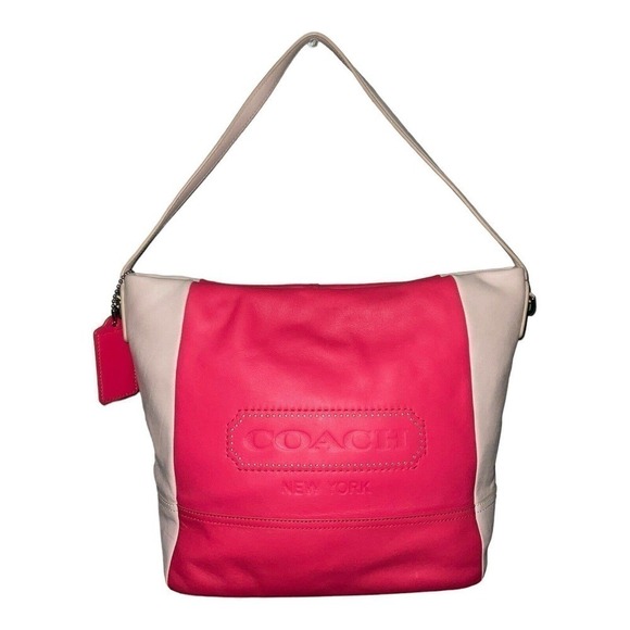 COACH Hamptons Perforated Cream/Pink Leather Shoulder Bag - Picture 1 of 14
